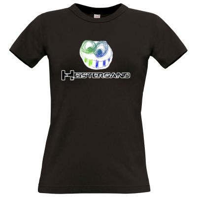 Produktbild: Schwarzes T-Shirt Damen Premium FAIR WEAR - Schwarzer Schriftzug mit Pride-Fratze